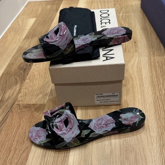 Dolce & Gabbana Black and Pink Floral Sandals